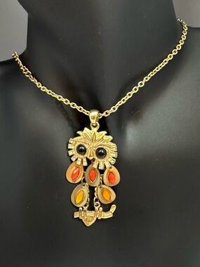 vintage articulated gold-tone owl pendant necklace
